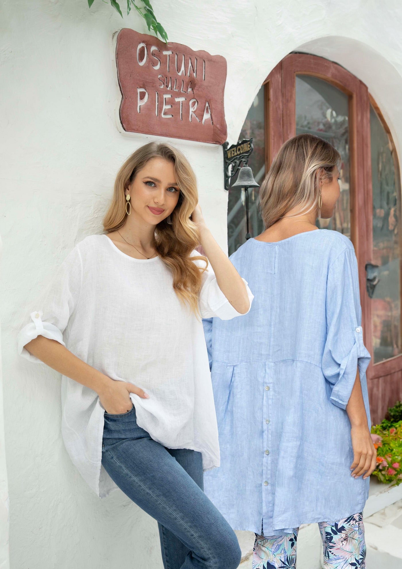 Roll up Sleeve Linen Top