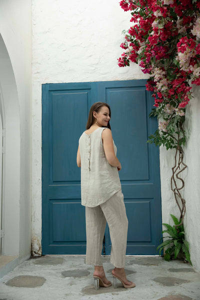 Lucia's Linen Tank Top with Back Buttons