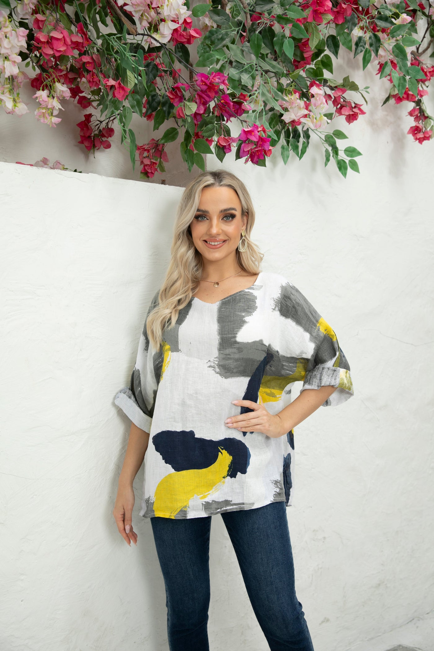 Sammy's Linen top with Abstract Design