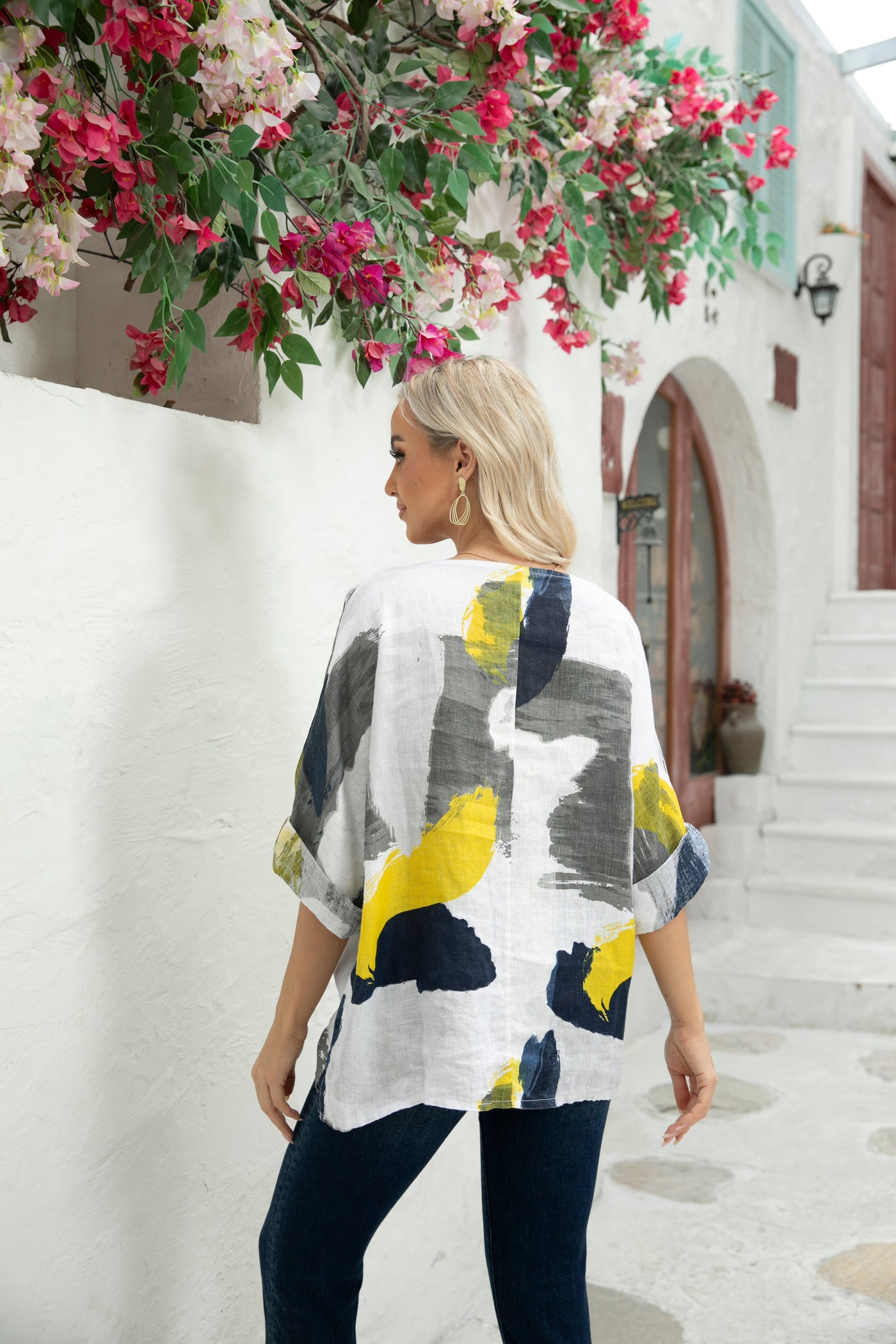 Sammy's Linen top with Abstract Design