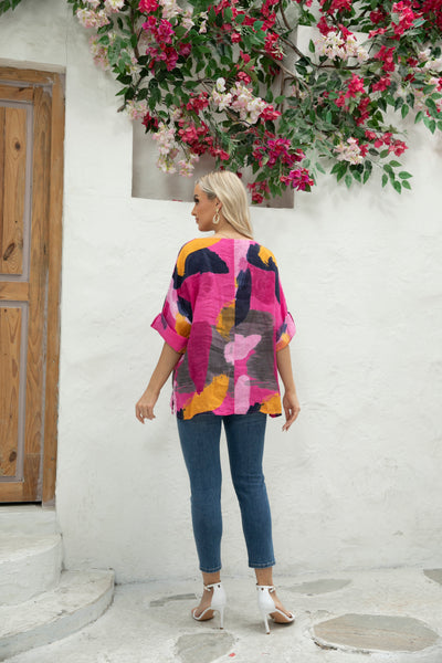 Sammy's Linen top with Abstract Design