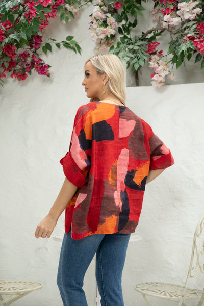 Sammy's Linen top with Abstract Design