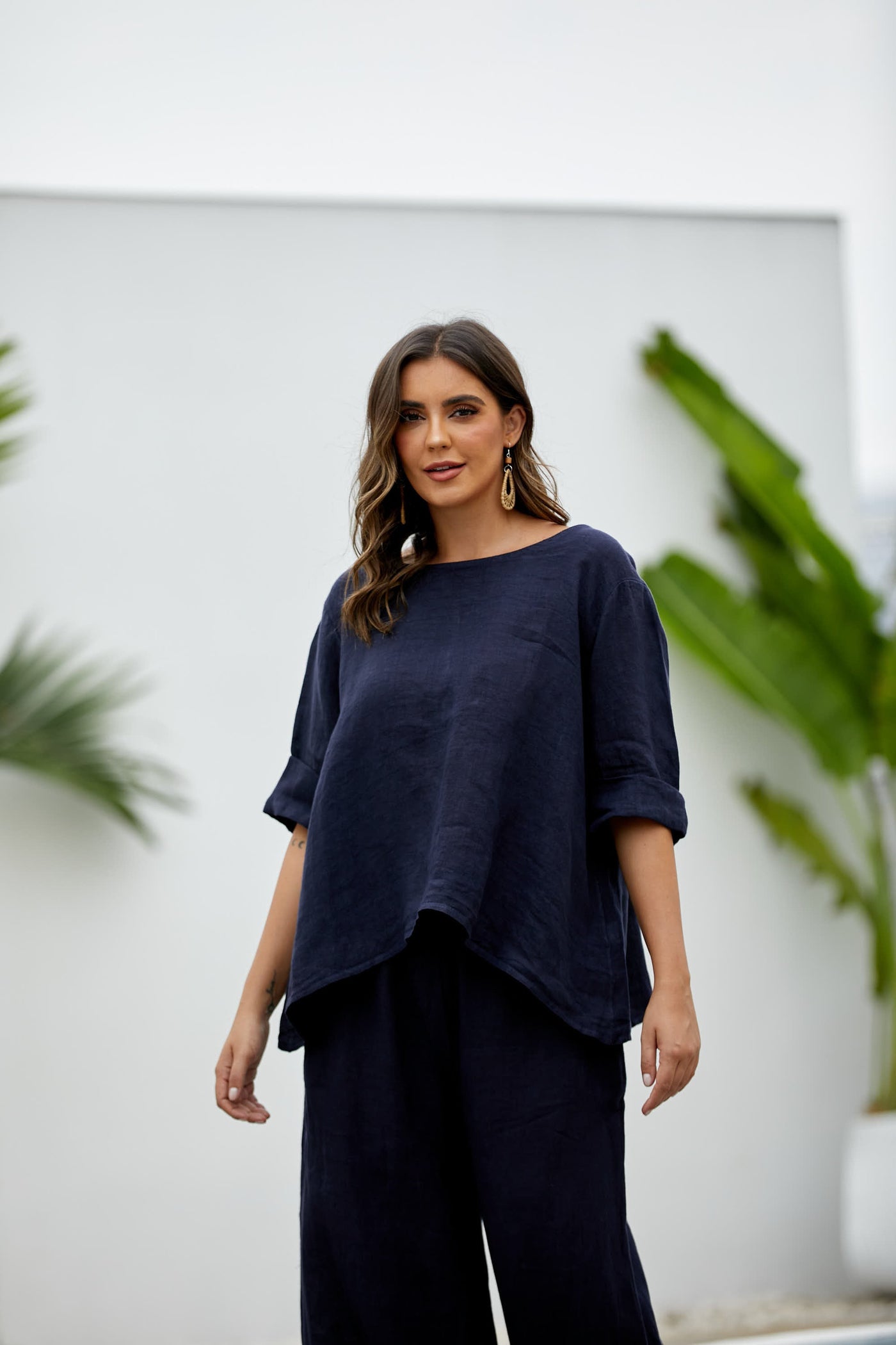 Mea's Linen Breeze Button-Back Top