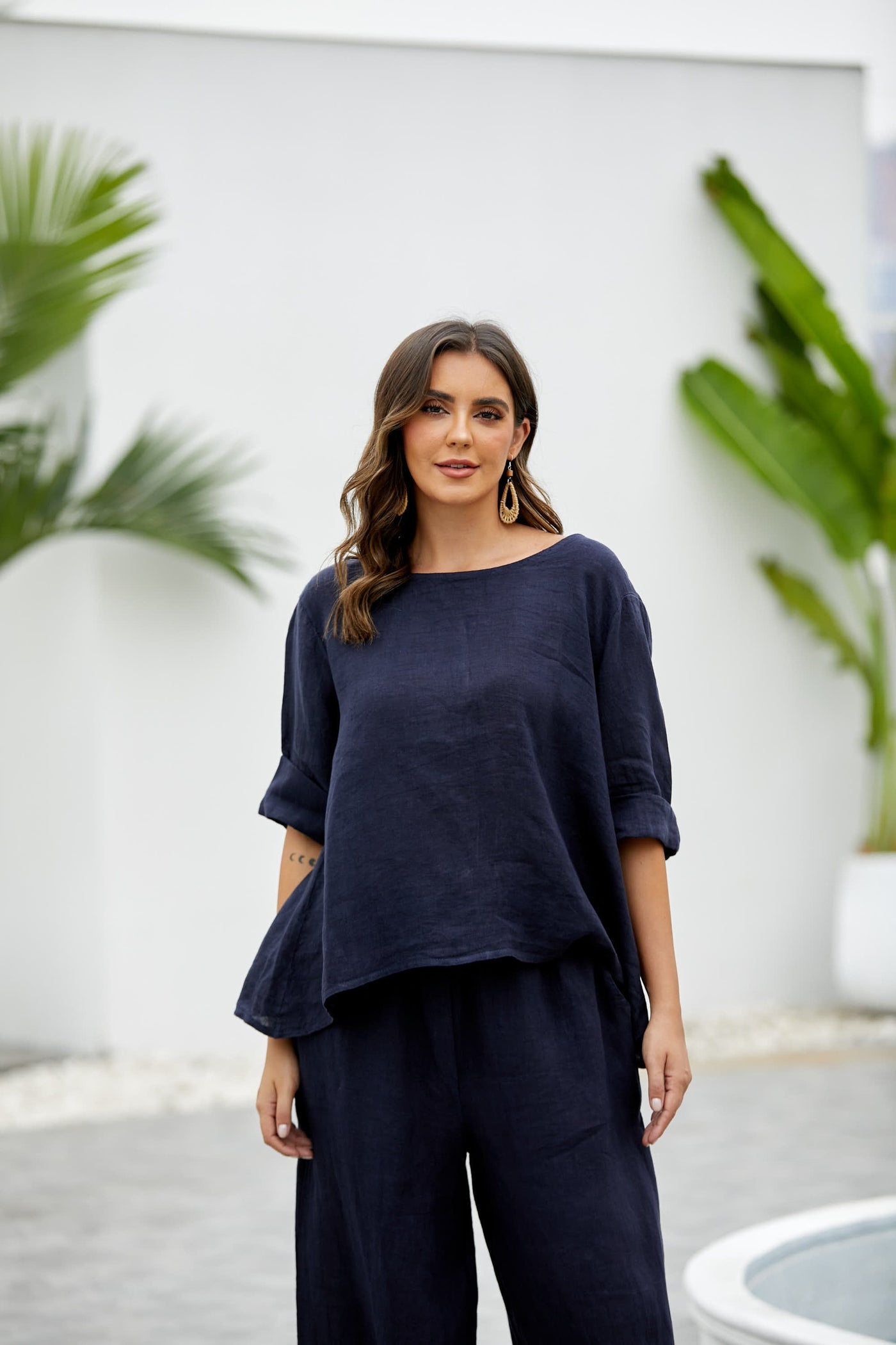 Mea's Linen Breeze Button-Back Top