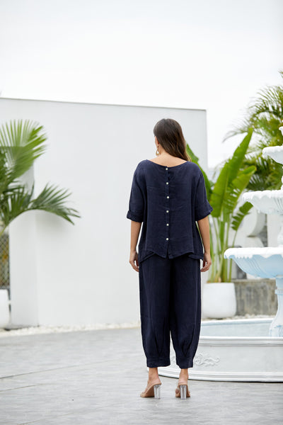 Mea's Linen Breeze Button-Back Top