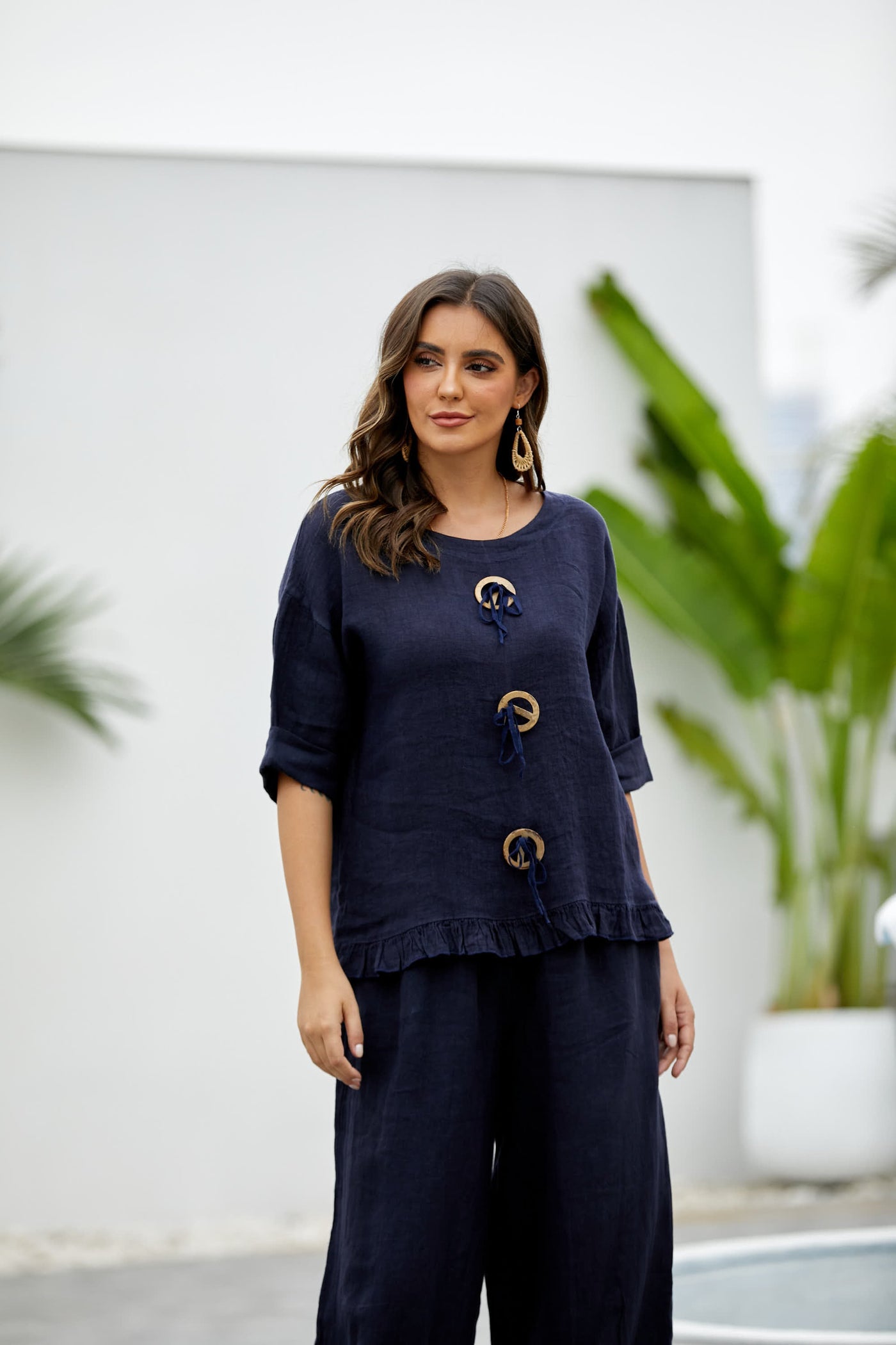 Antonia's Linen Coconut Button Top