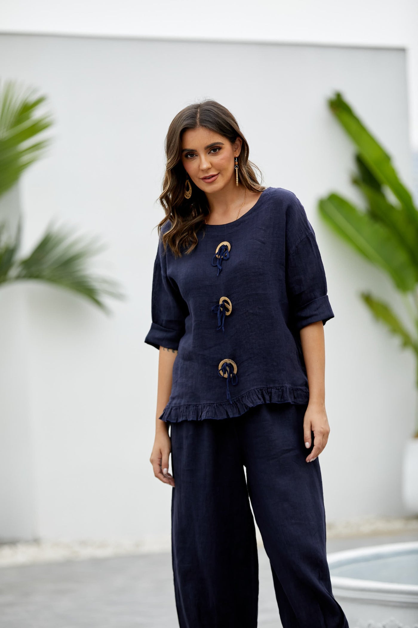 Antonia's Linen Coconut Button Top