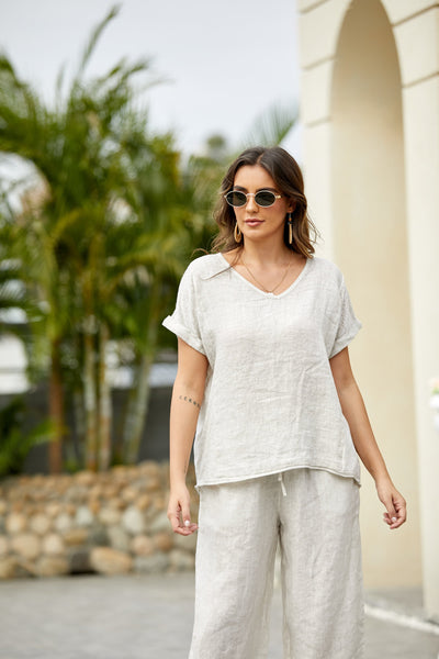 Breezy V-Neck Linen Tee (Copy)