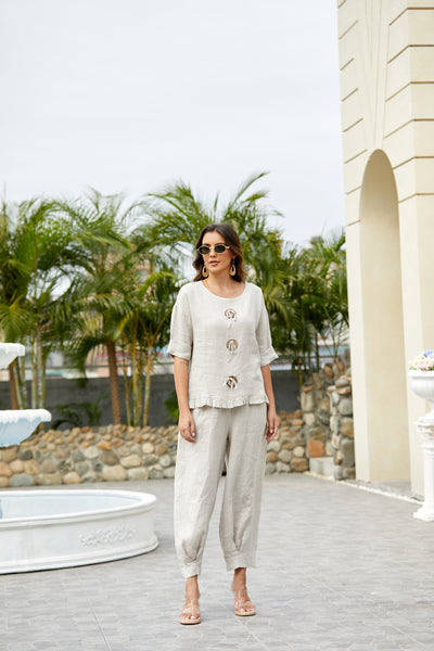 Antonia's Linen Coconut Button Top