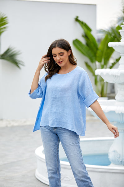 Mea's Linen Breeze Button-Back Top