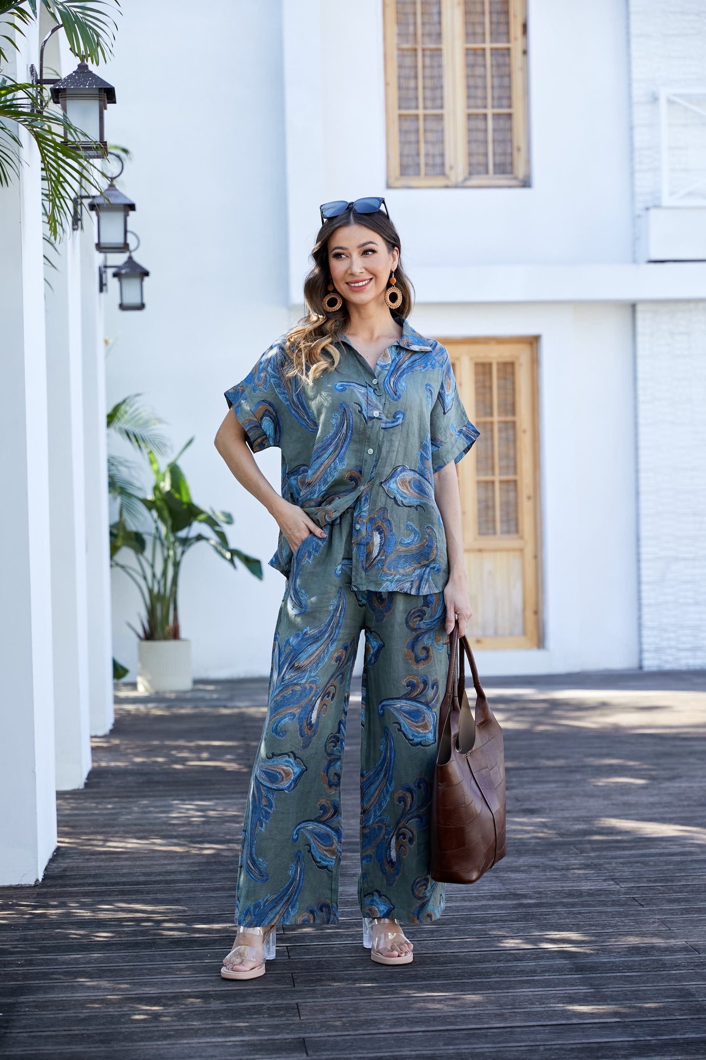 Lorenza's Paisley Print Linen Pants