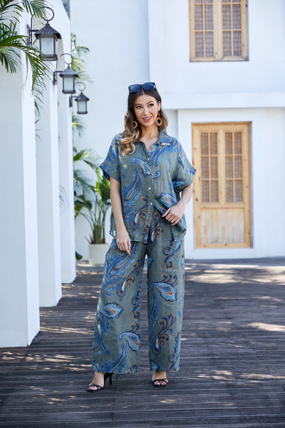 Lorenza's Paisley Print Linen Pants