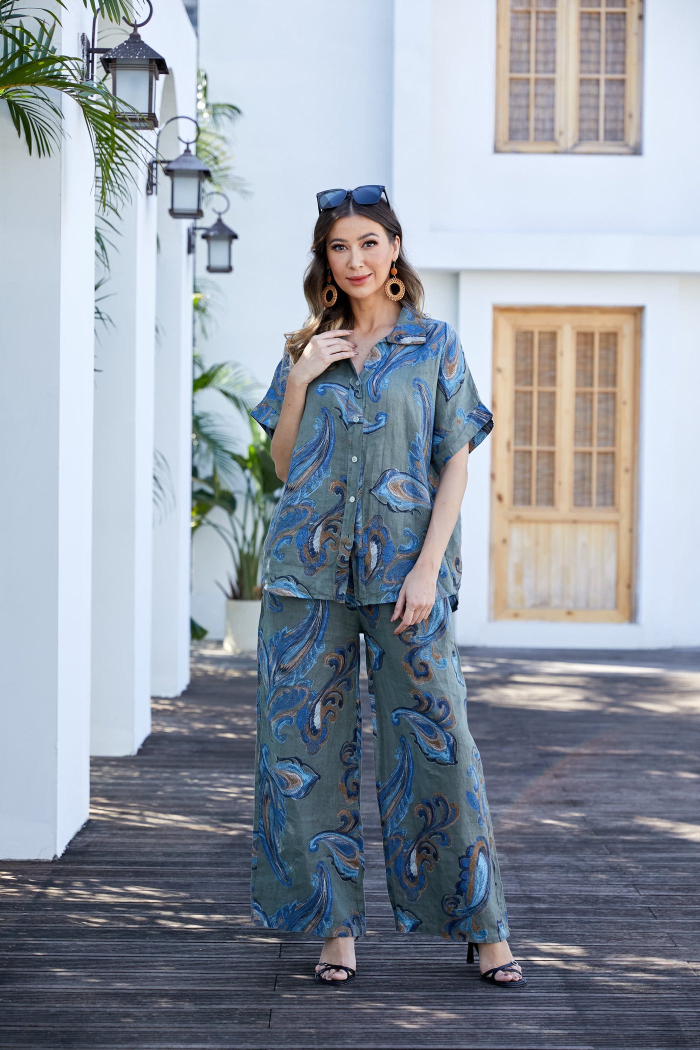 Lorenza's Paisley Print Linen Pants