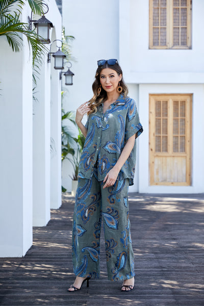 Lorenza's Paisley Print Linen Pants