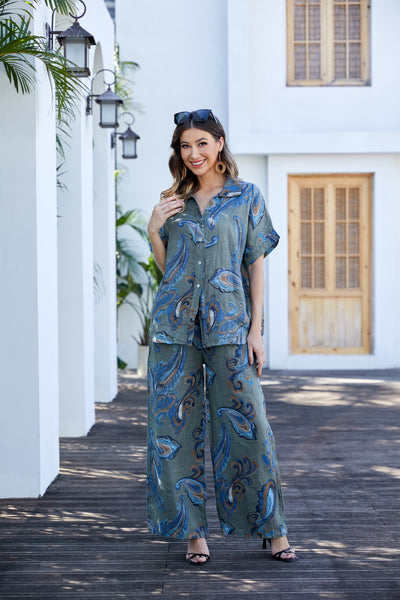 Lorenza's Paisley Print Linen Pants