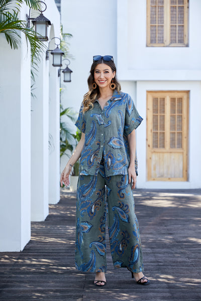 Lorenza's Paisley Print Linen Pants