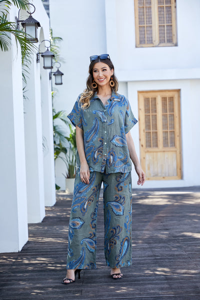 Lorenza's Paisley Print Linen Pants