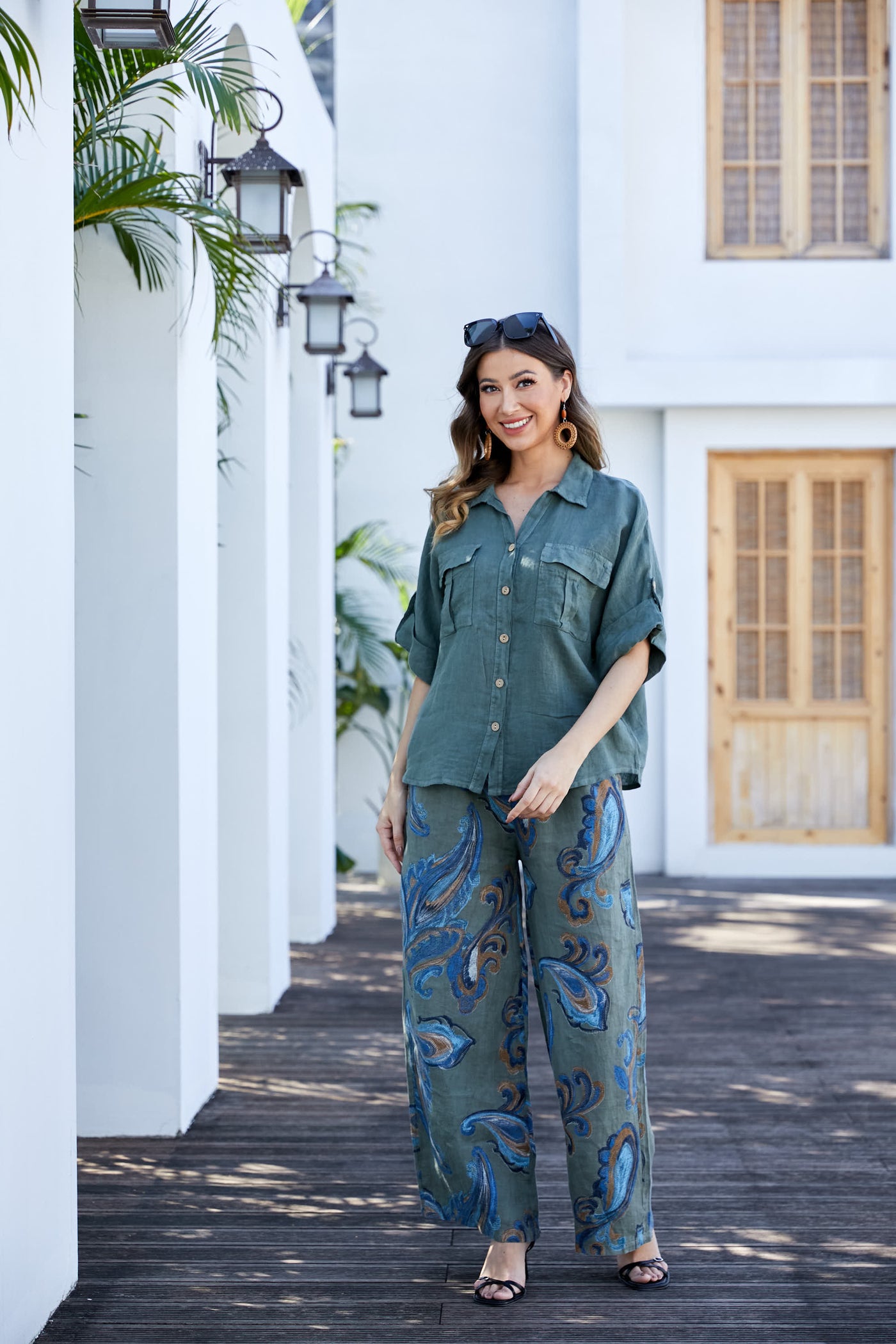 Lorenza's Paisley Print Linen Pants