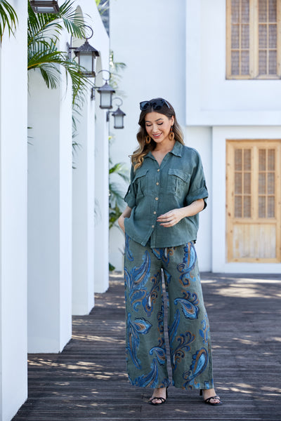 Lorenza's Paisley Print Linen Pants