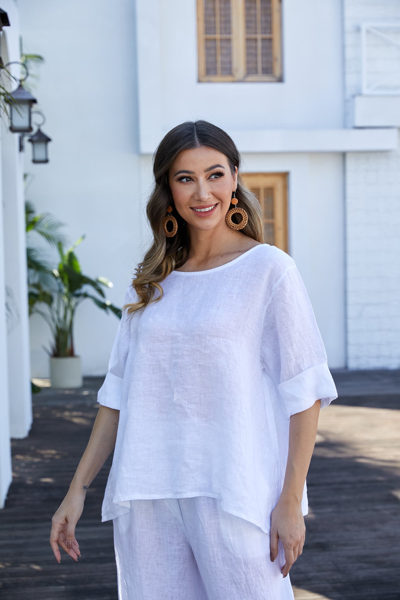 Mea's Linen Breeze Button-Back Top