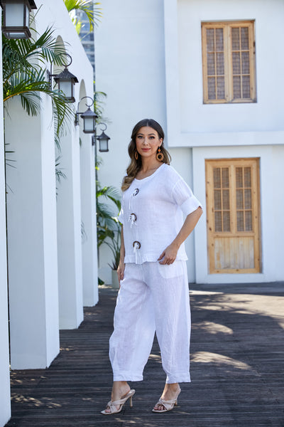 Antonia's Linen Coconut Button Top