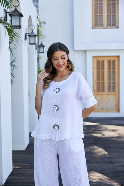 Antonia's Linen Coconut Button Top