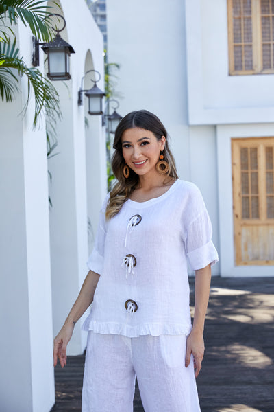 Antonia's Linen Coconut Button Top