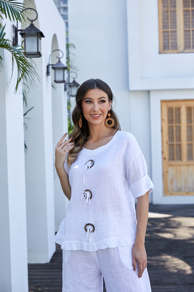 Antonia's Linen Coconut Button Top