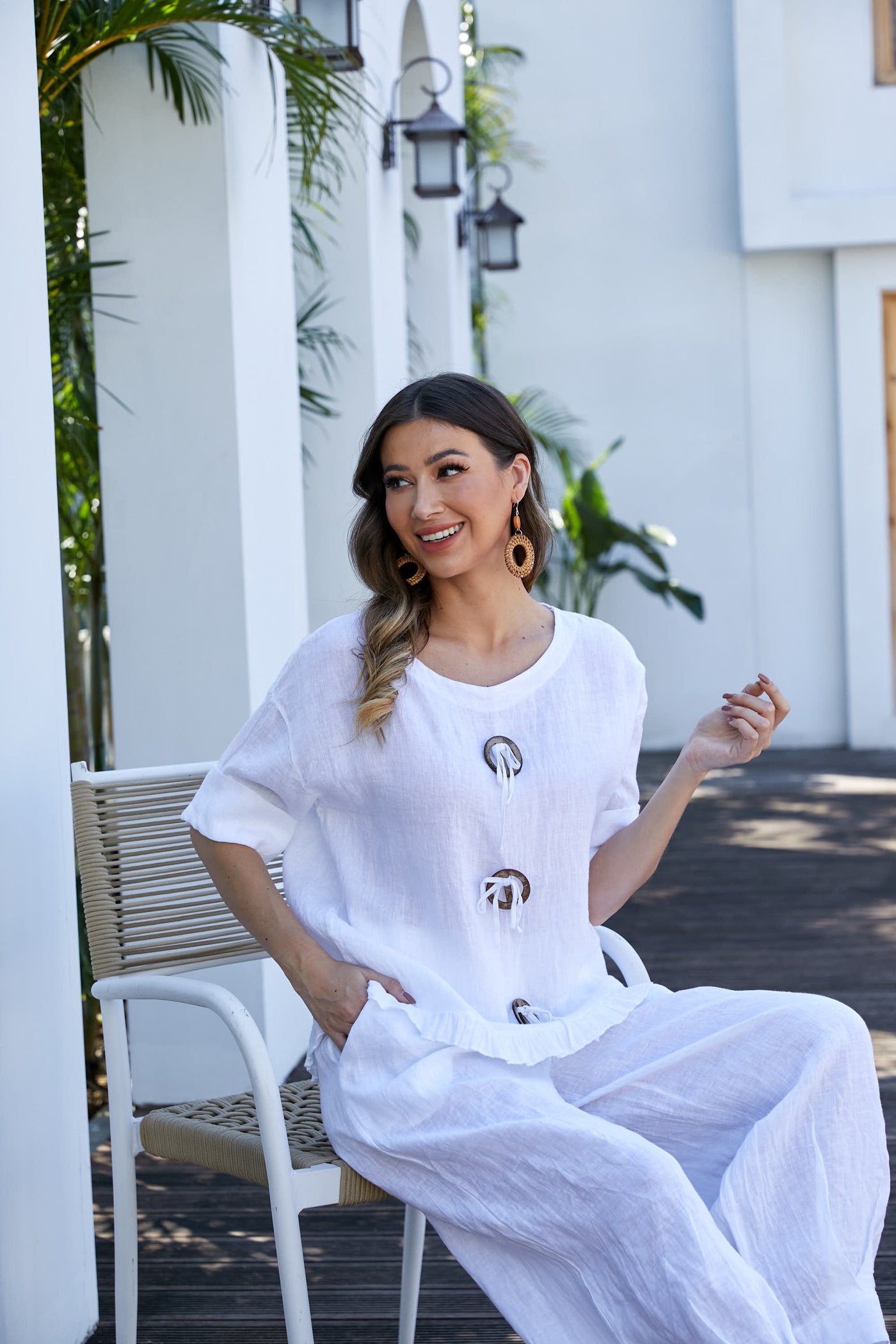 Antonia's Linen Coconut Button Top