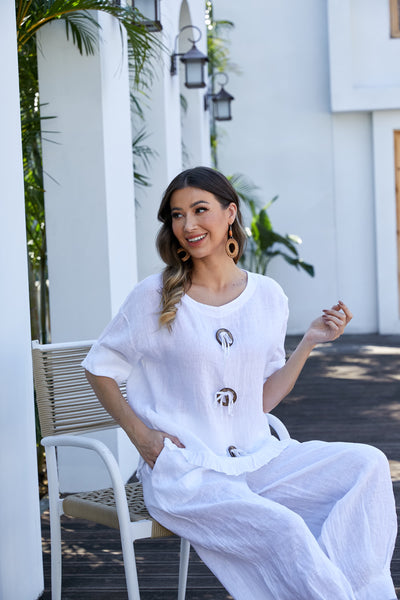 Antonia's Linen Coconut Button Top