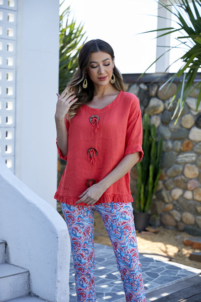 Antonia's Linen Coconut Button Top