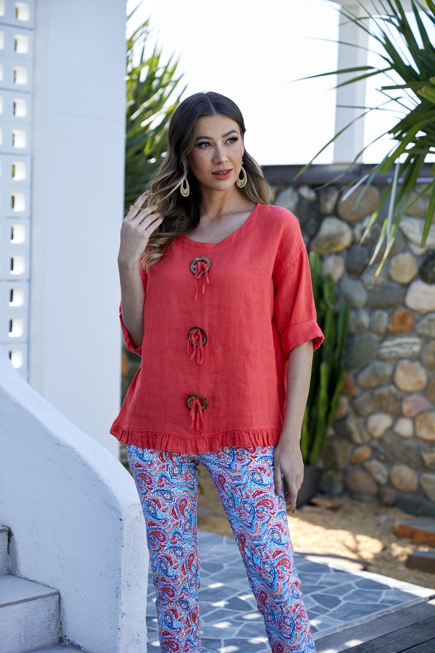 Antonia's Linen Coconut Button Top