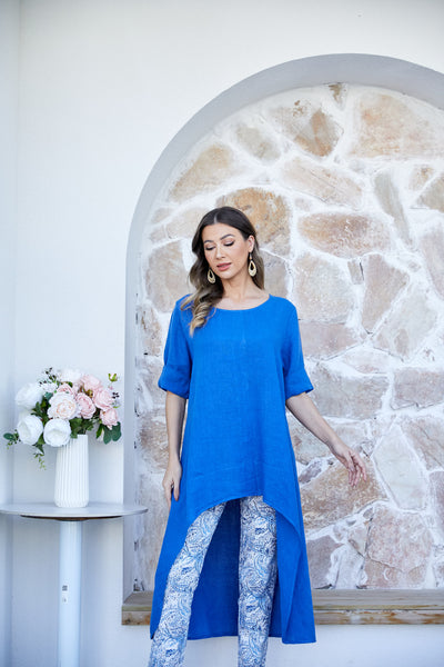 Natalia' s 3/4 Sleeve Linen Top with train