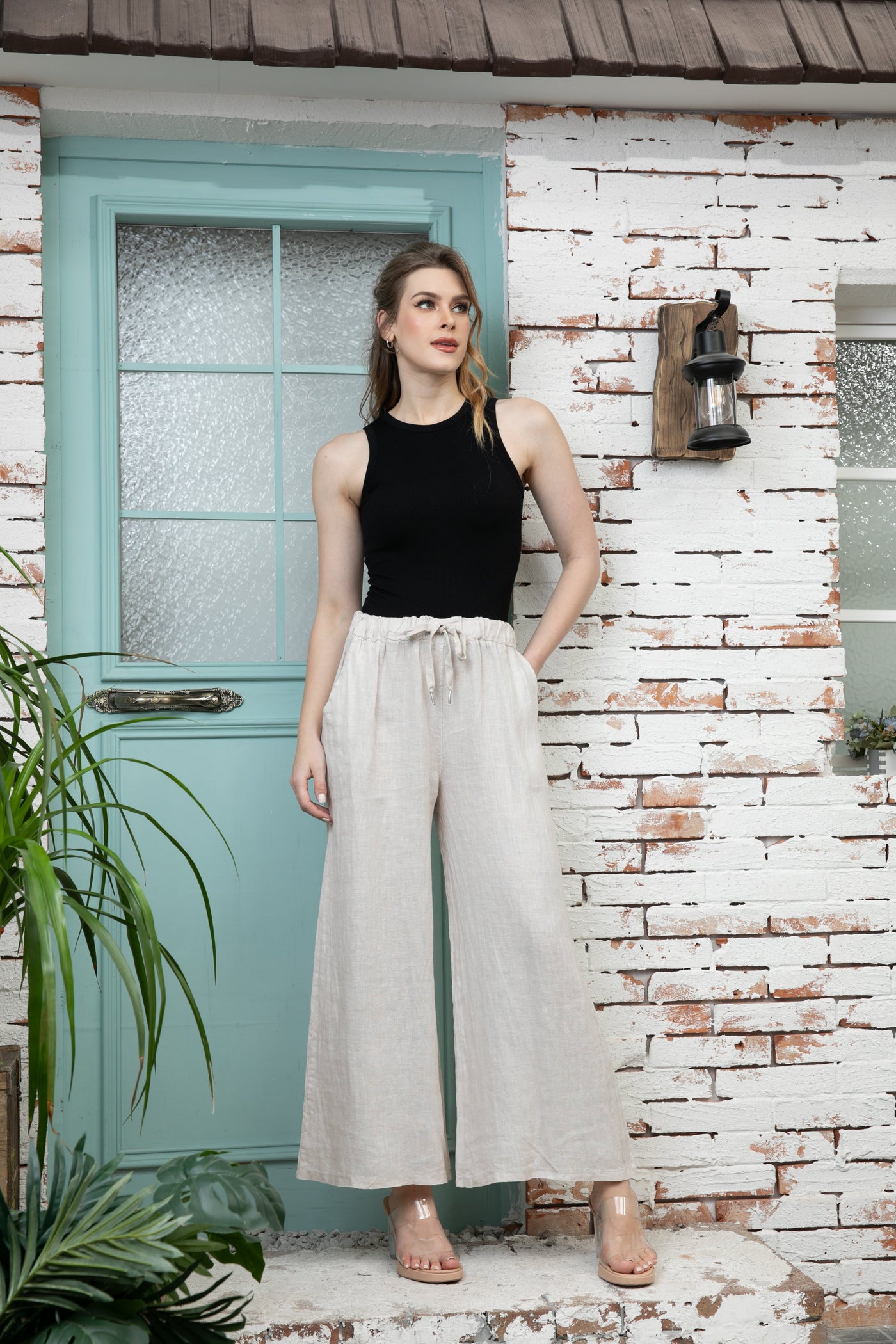 Wide Leg Linen Pants w/ Drawtring