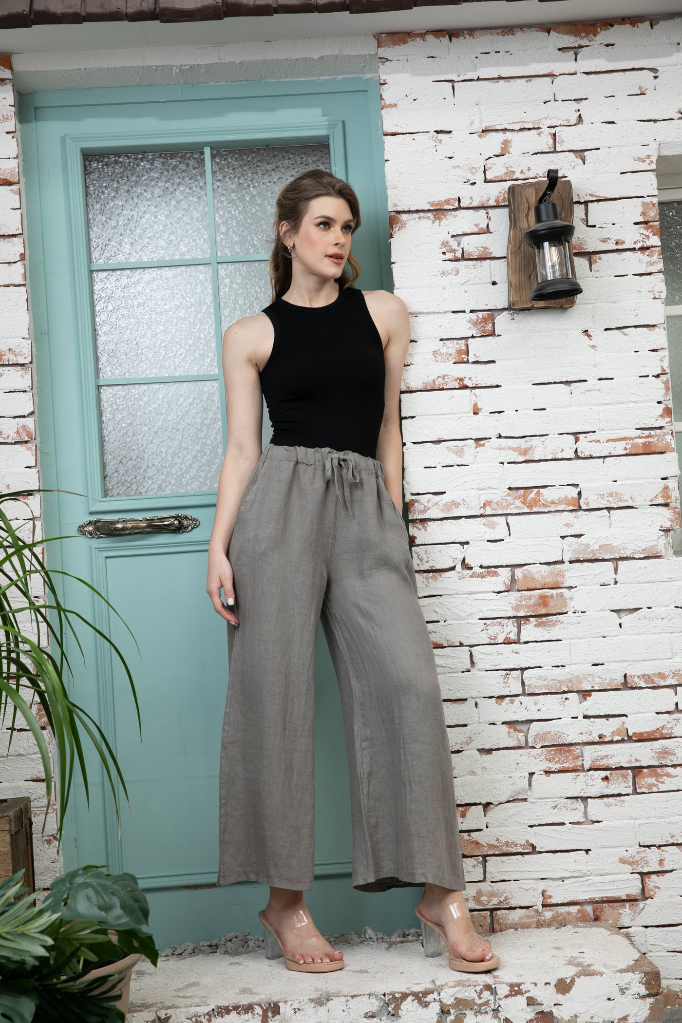 Wide Leg Linen Pants w/ Drawtring