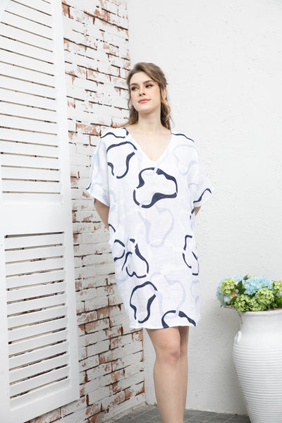 Linen abstract v neck dress