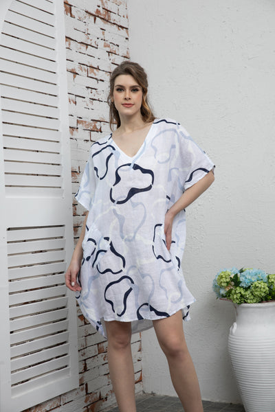 Linen abstract v neck dress