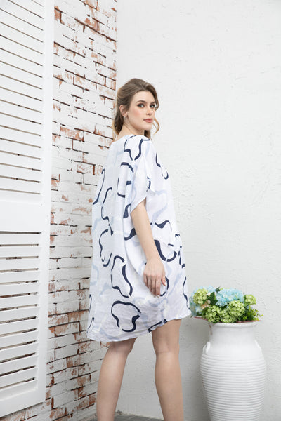 Linen abstract v neck dress