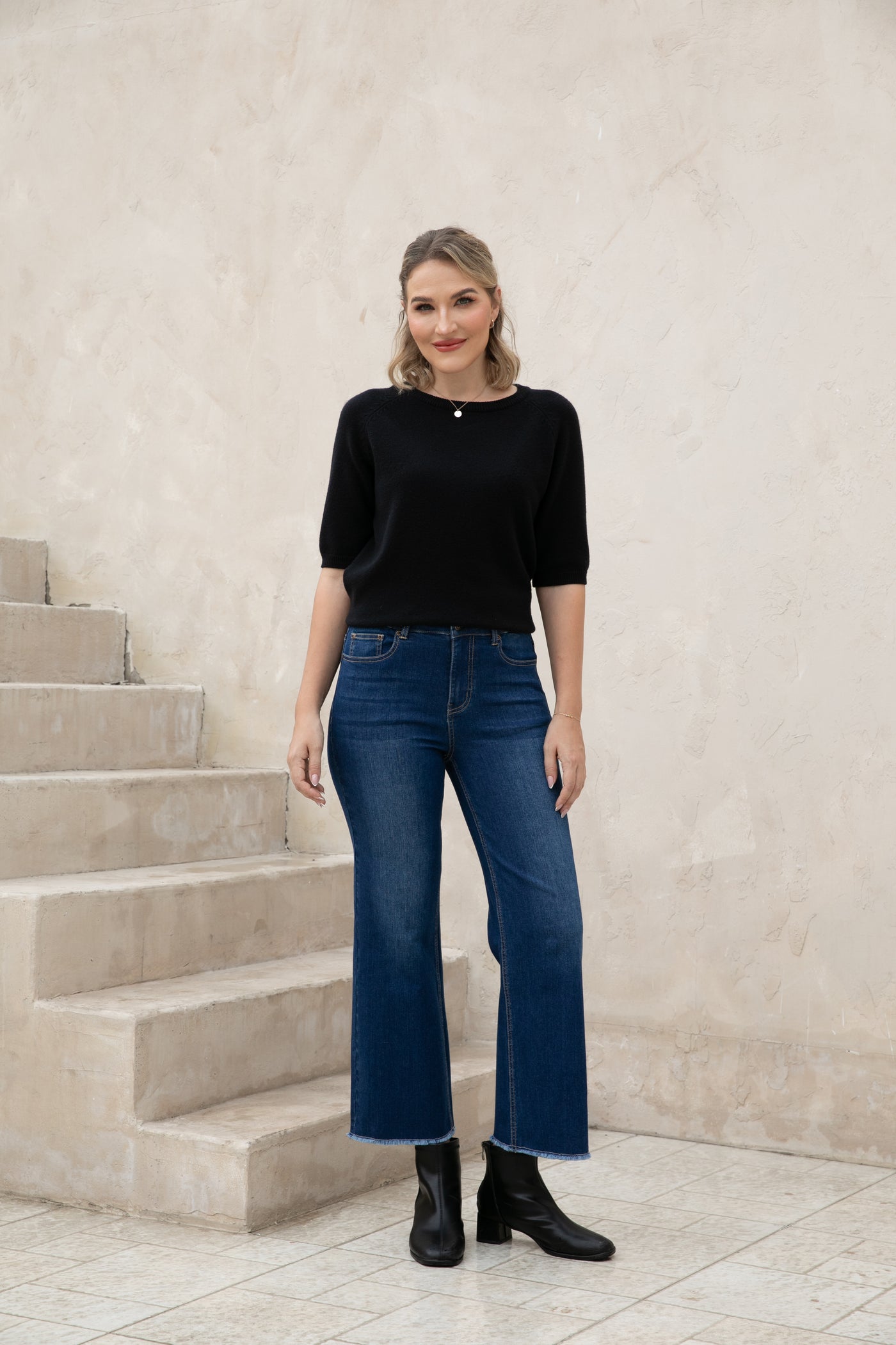 Bamboo Wide Leg Jeans w/ Fringe Hem