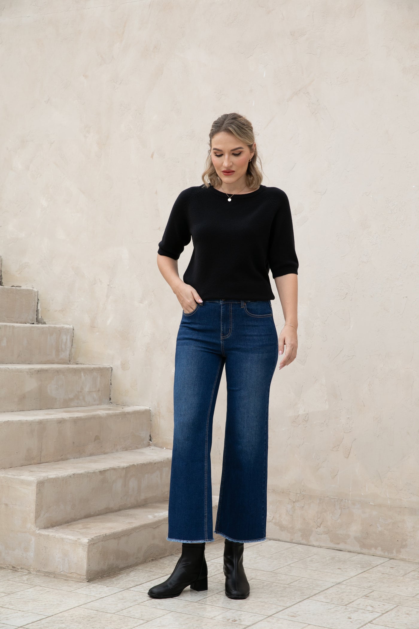 Bamboo Wide Leg Jeans w/ Fringe Hem