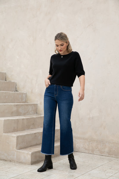 Bamboo Wide Leg Jeans w/ Fringe Hem