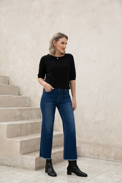 Bamboo Wide Leg Jeans w/ Fringe Hem