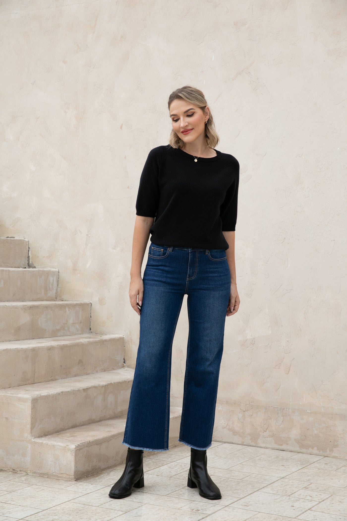 Bamboo Wide Leg Jeans w/ Fringe Hem