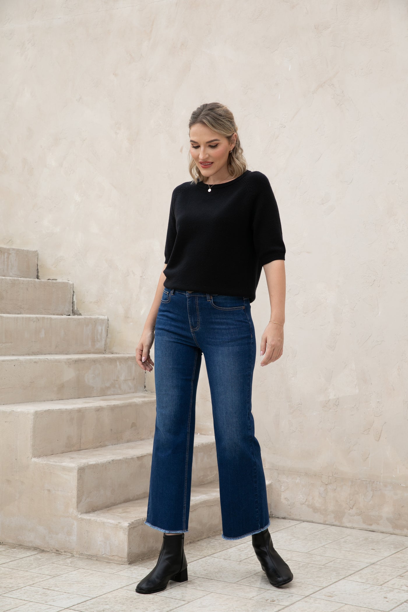 Bamboo Wide Leg Jeans w/ Fringe Hem