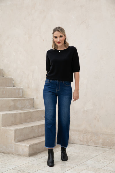 Bamboo Wide Leg Jeans w/ Fringe Hem