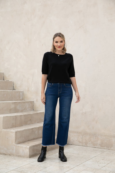 Bamboo Wide Leg Jeans w/ Fringe Hem