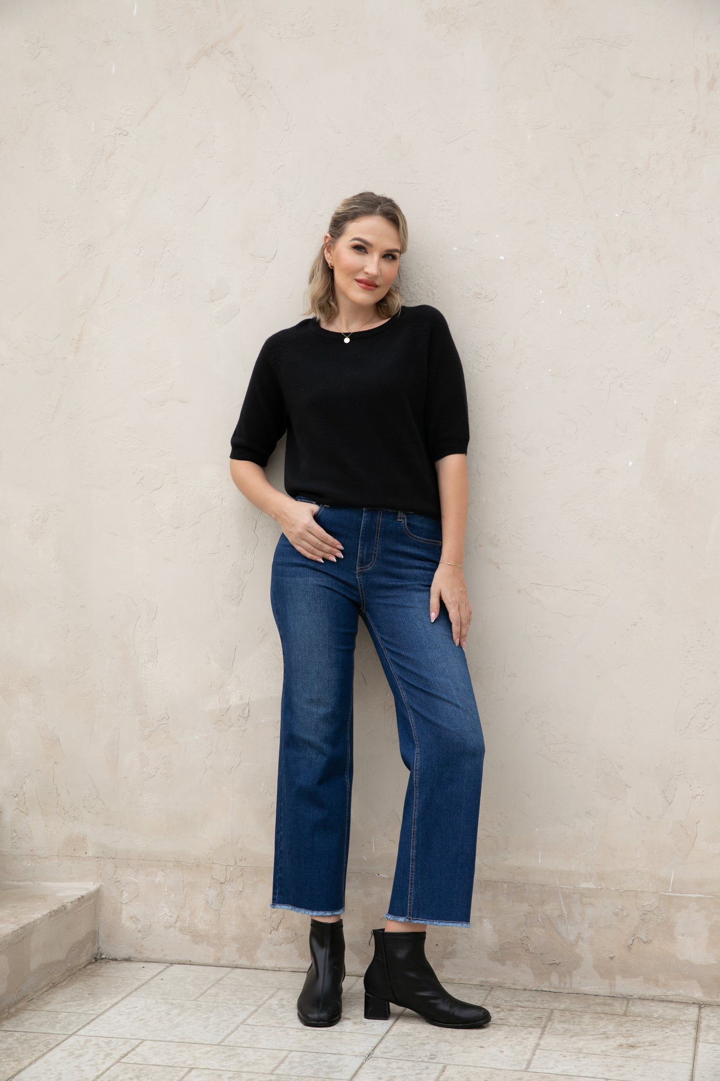 Bamboo Wide Leg Jeans w/ Fringe Hem