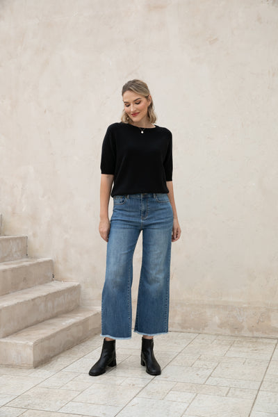 Bamboo Wide Leg Jeans w/ Fringe Hem