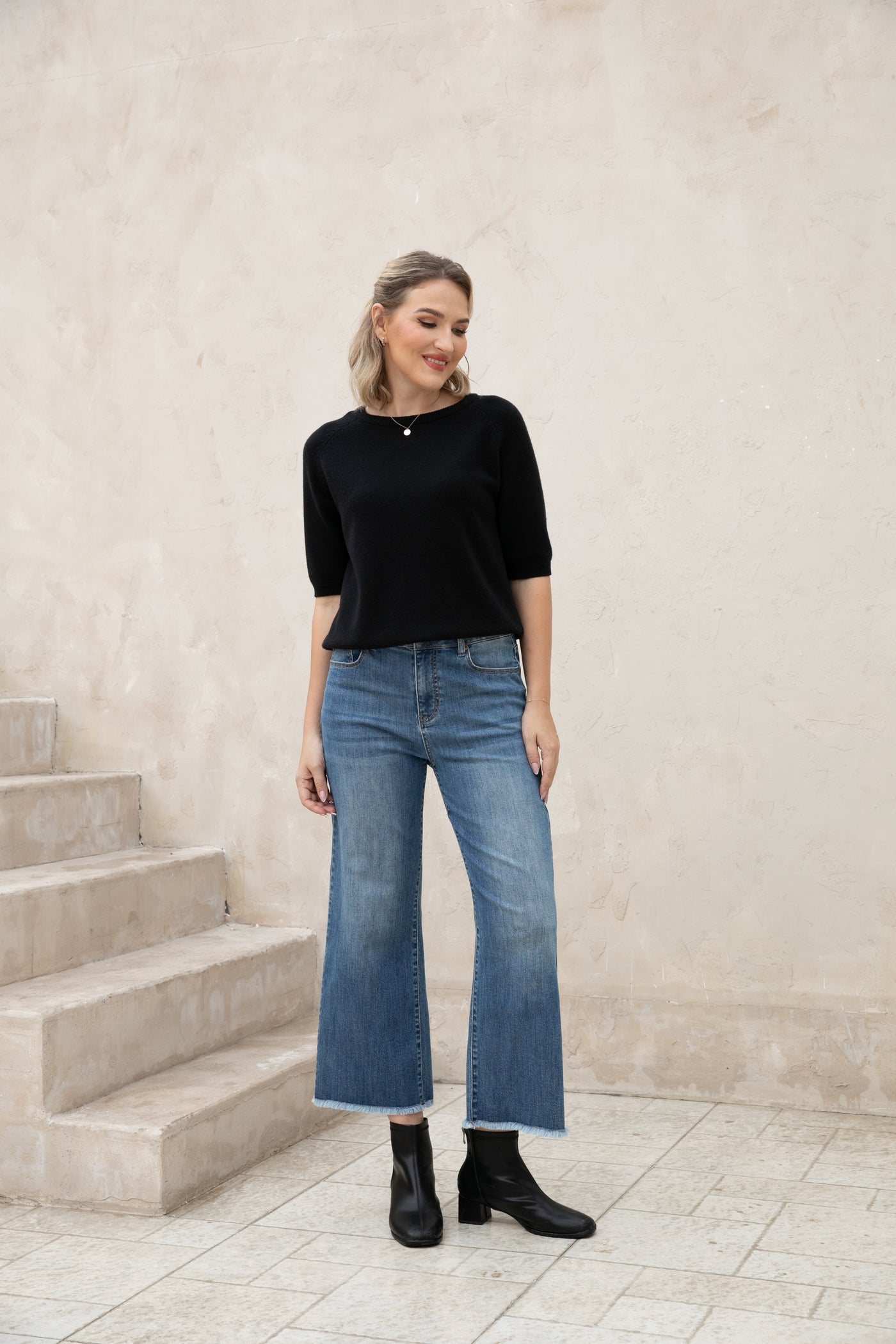 Bamboo Wide Leg Jeans w/ Fringe Hem