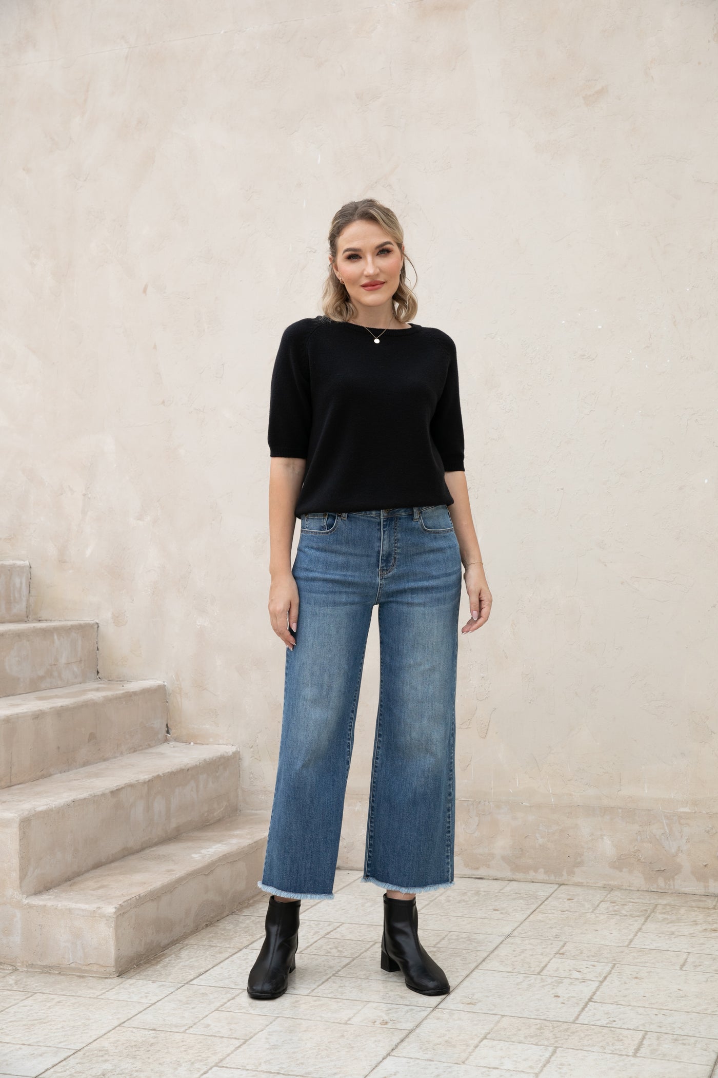 Bamboo Wide Leg Jeans w/ Fringe Hem